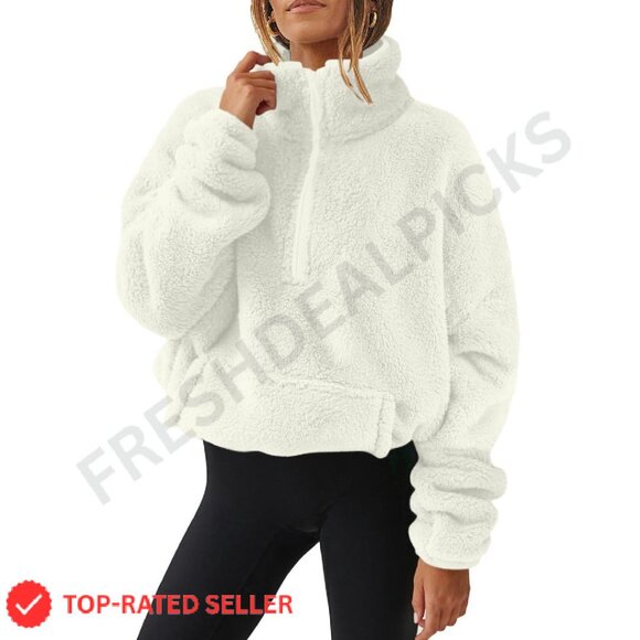 Sherpa Half Zip Pullover Hoodie Oversized Y2K Chic Thermal Fleece